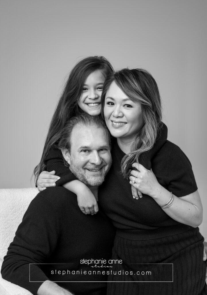 black and white child portrait family